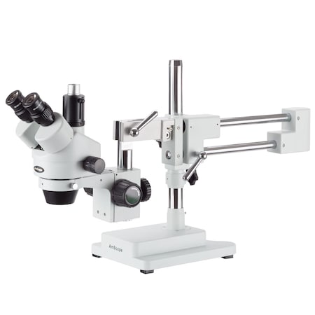 Amscope 7X-45X Trinocular Stereo Zoom Microscope With Double Arm Boom Stand SM-4T